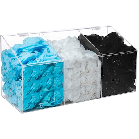 Global Industrial Acrylic PPE Dispenser, 3 Compartments, Clear 695987